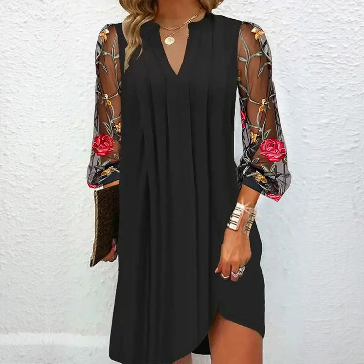 Ruby – Elegant Mini Dress with V-Neck and Sheer Sleeves