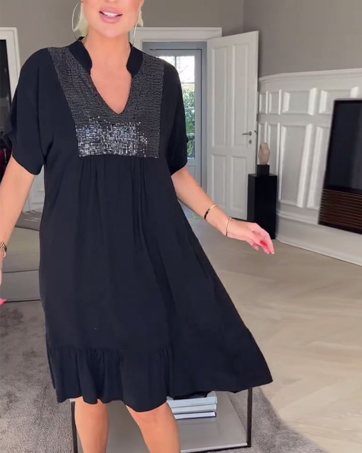 VALORA™ - Chic Sequin Accent Dress